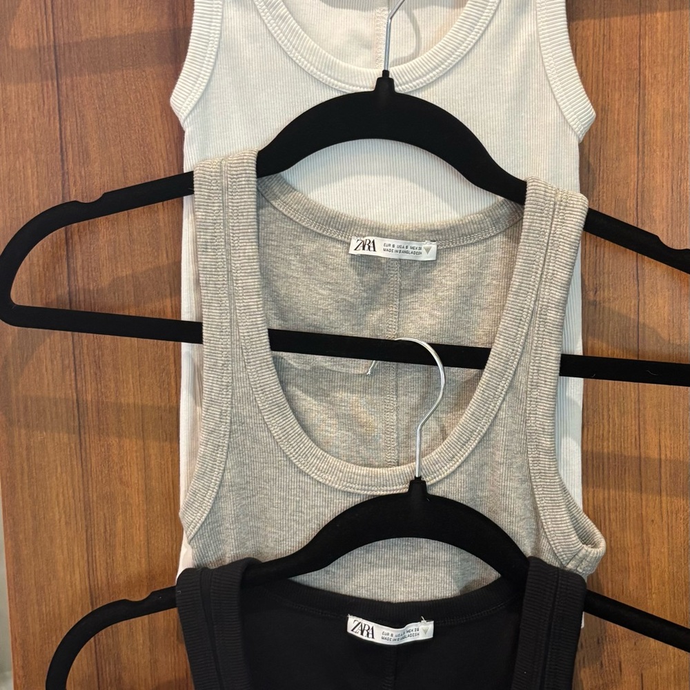 Zara Ribbed Tank Tops Bundle of 3 White Gray Black Size